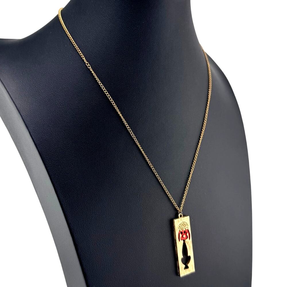 Vintage Sarah Coventry 1960s MCM Poodle Red Enamel Pendant 18" Necklace